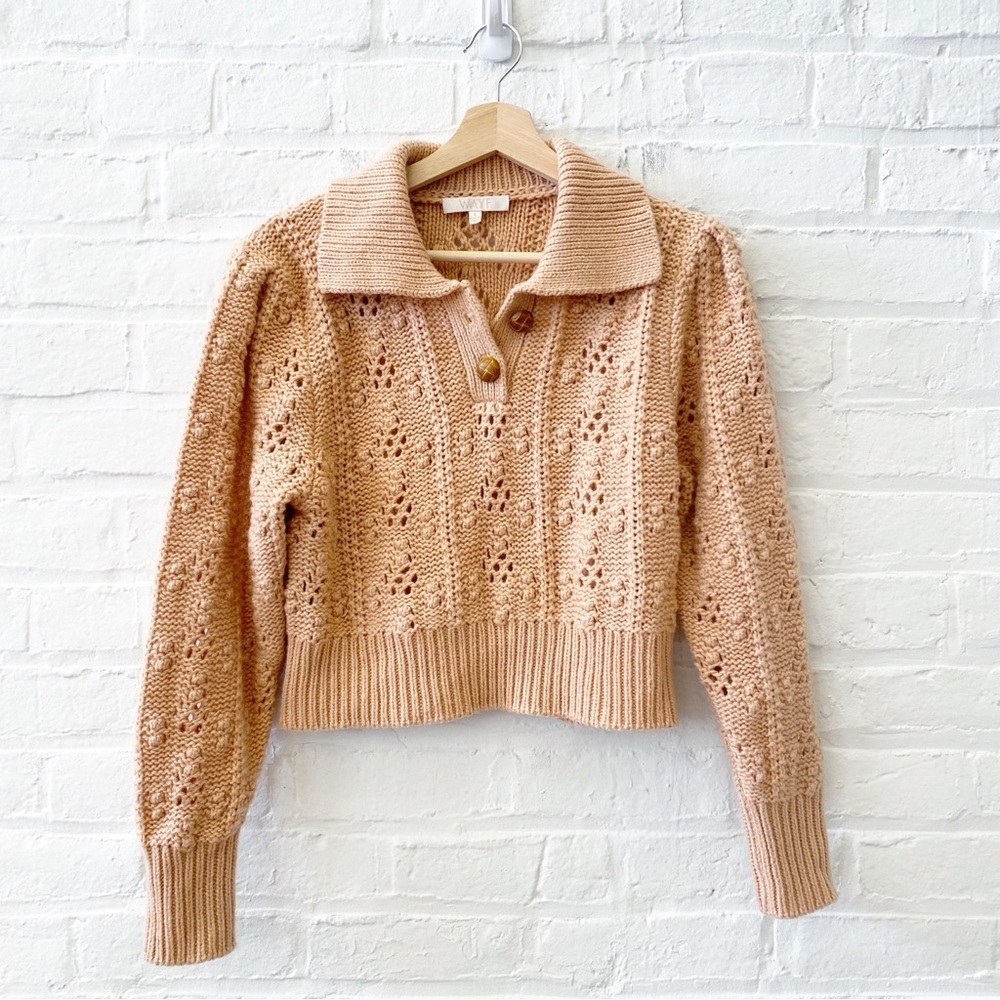 ⭐️ 2 for $25 • WAYF || Bubble Knit Puff Shoulder Collared‎ Sweater Peach Small